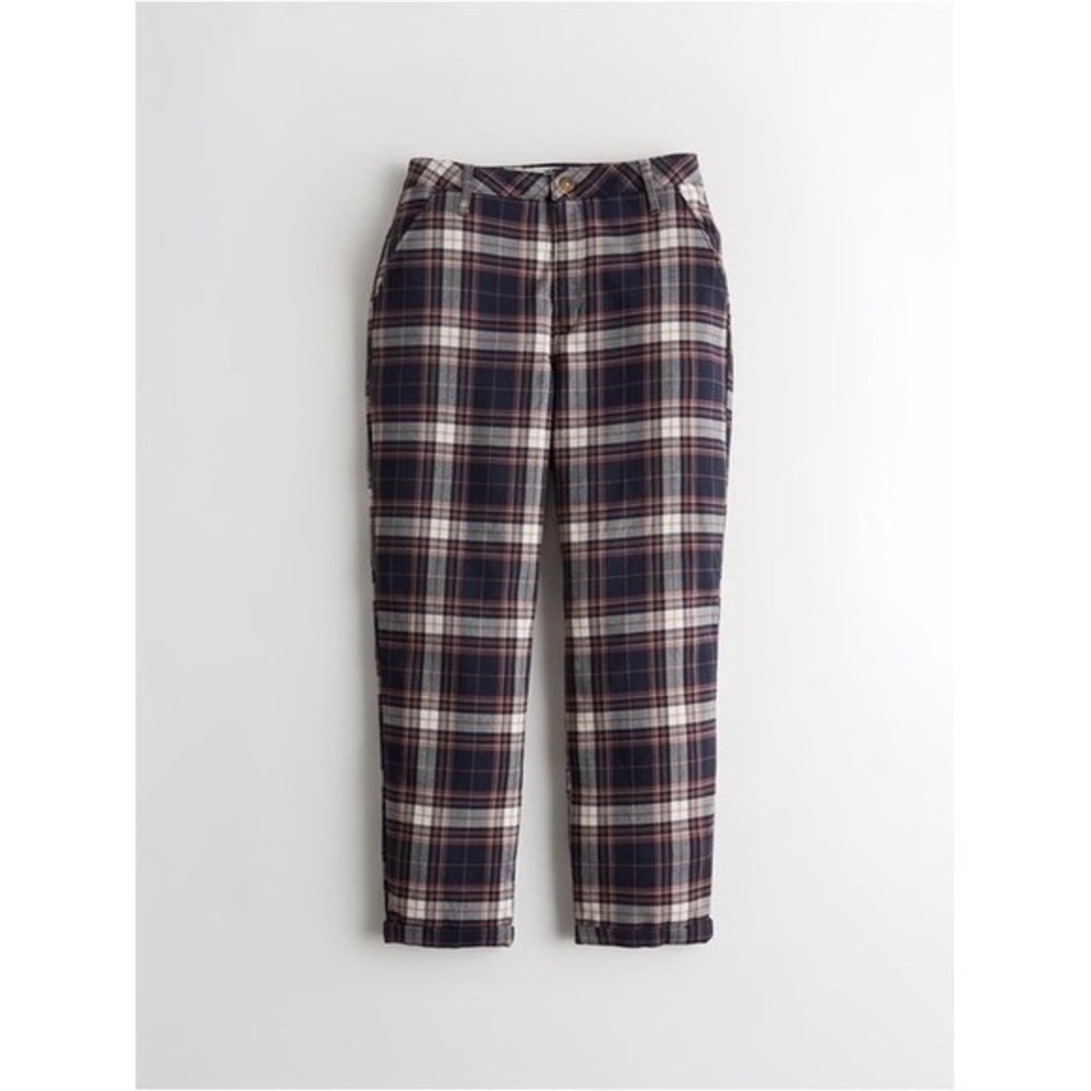 Hollister Plaid Trouser Pants 29 Navy Blue Burgundy